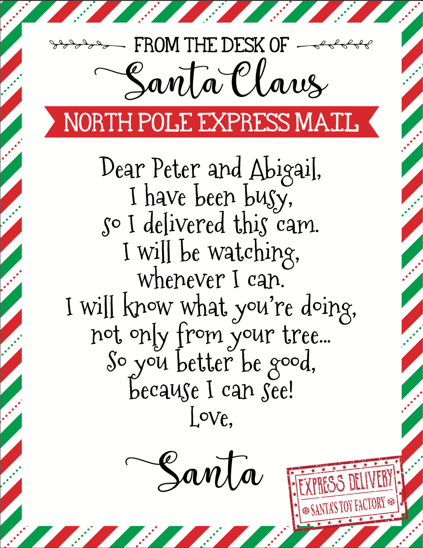 Santa cam deals letter